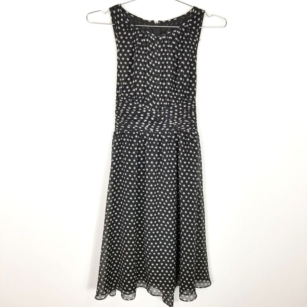 Adrianna Papell Women Polka Dot Chiffon Dress Sz 4 Black White Retro Fairy